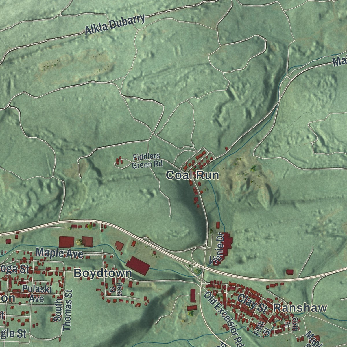 Second close-up of the map of Coal, Pennsylvania print showing more streets and buildings