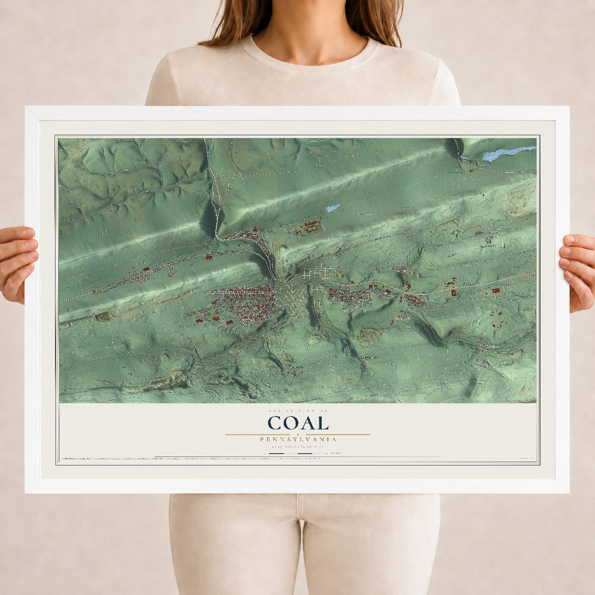 Map of Coal, Pennsylvania, 18 x 24 inch print in a white wood frame