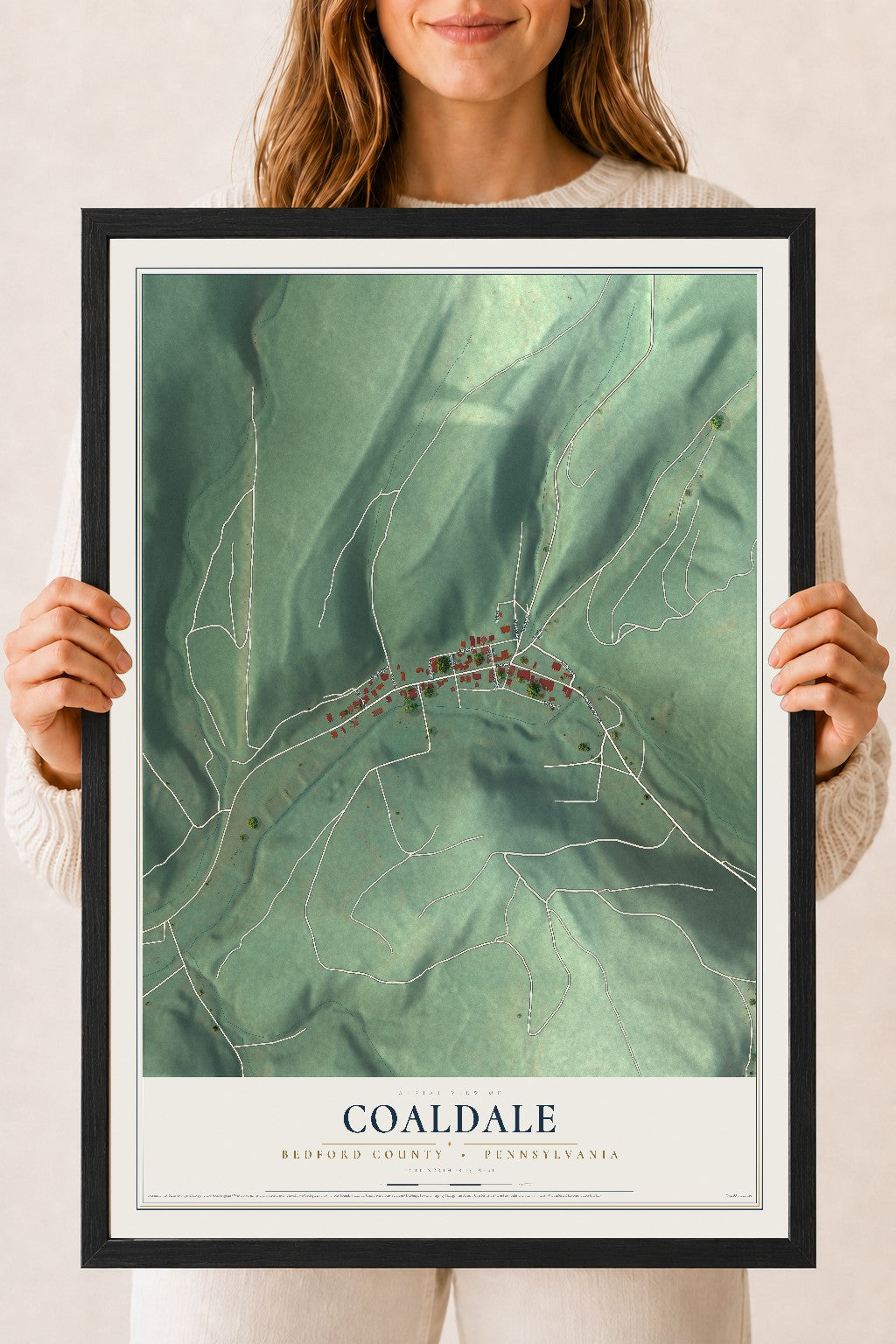 Map of Coaldale, Bedford County, Pennsylvania, 18 x 24 inch print in a black wood frame