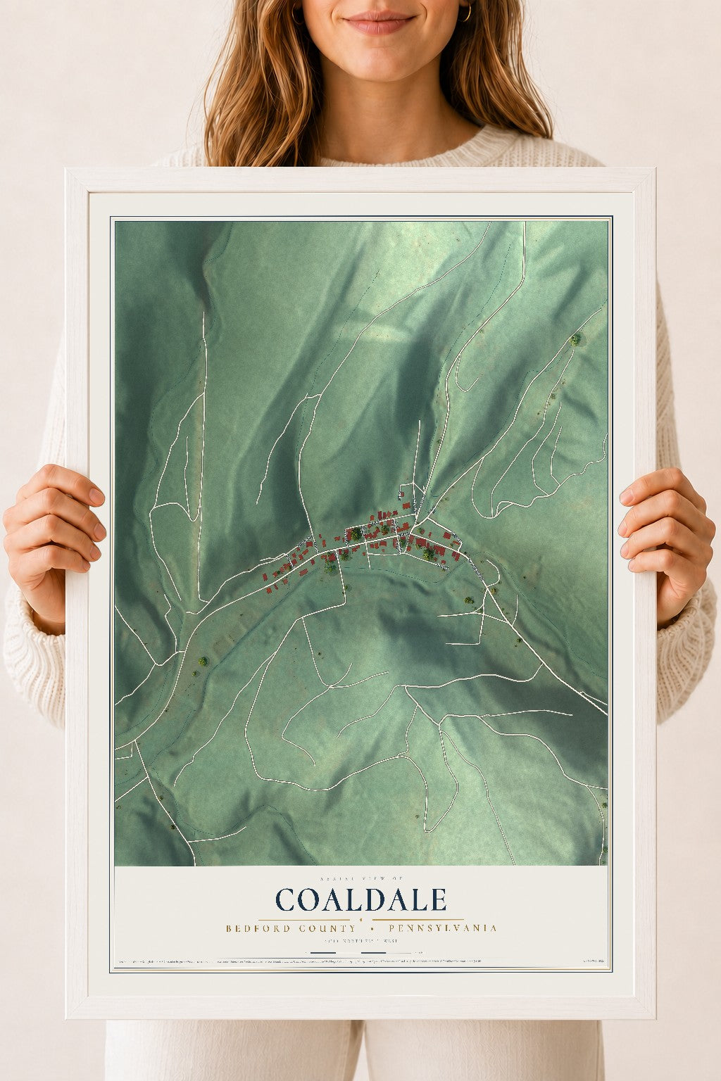 Map of Coaldale, Bedford County, Pennsylvania, 18 x 24 inch print in a white wood frame