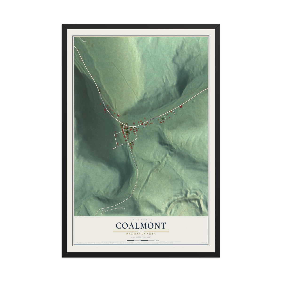 Map of Coalmont, Pennsylvania, 12 x 18 inch print in a black wood frame