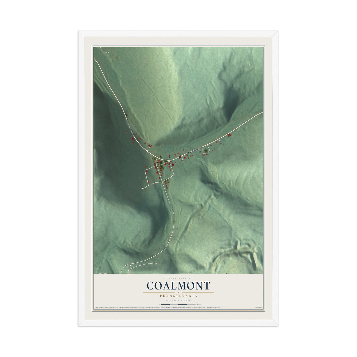 Map of Coalmont, Pennsylvania, 12 x 18 inch print in a white wood frame