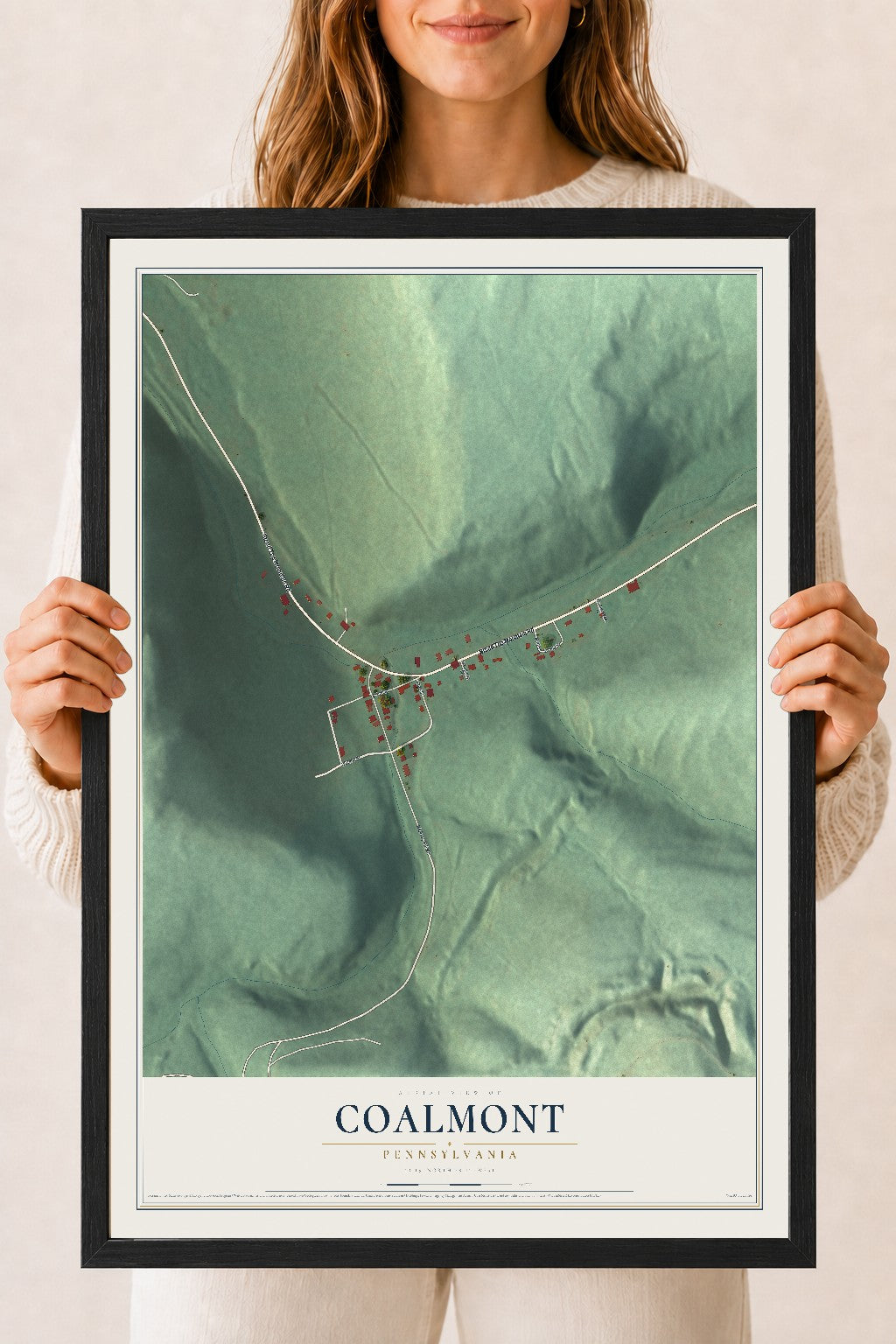 Map of Coalmont, Pennsylvania, 18 x 24 inch print in a black wood frame