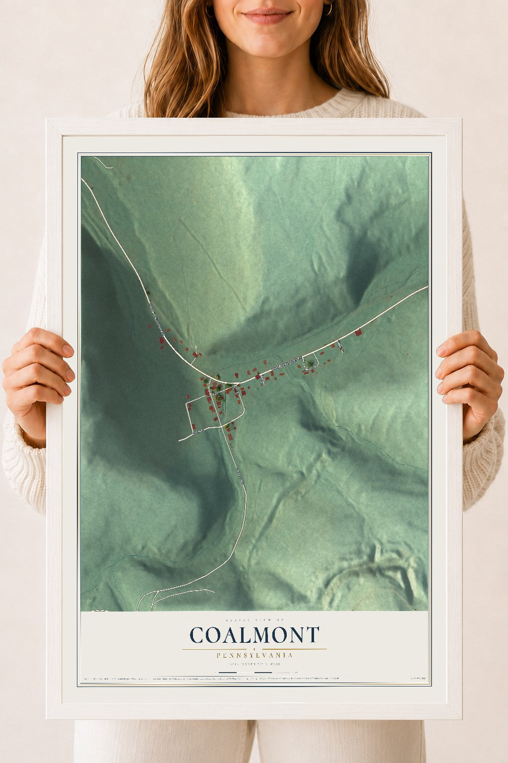 Map of Coalmont, Pennsylvania, 18 x 24 inch print in a white wood frame