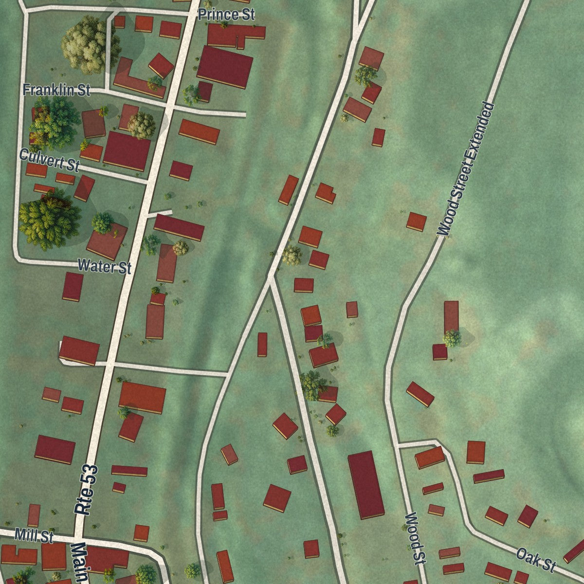 Second close-up of the map of Coalport, Pennsylvania print showing more streets and buildings