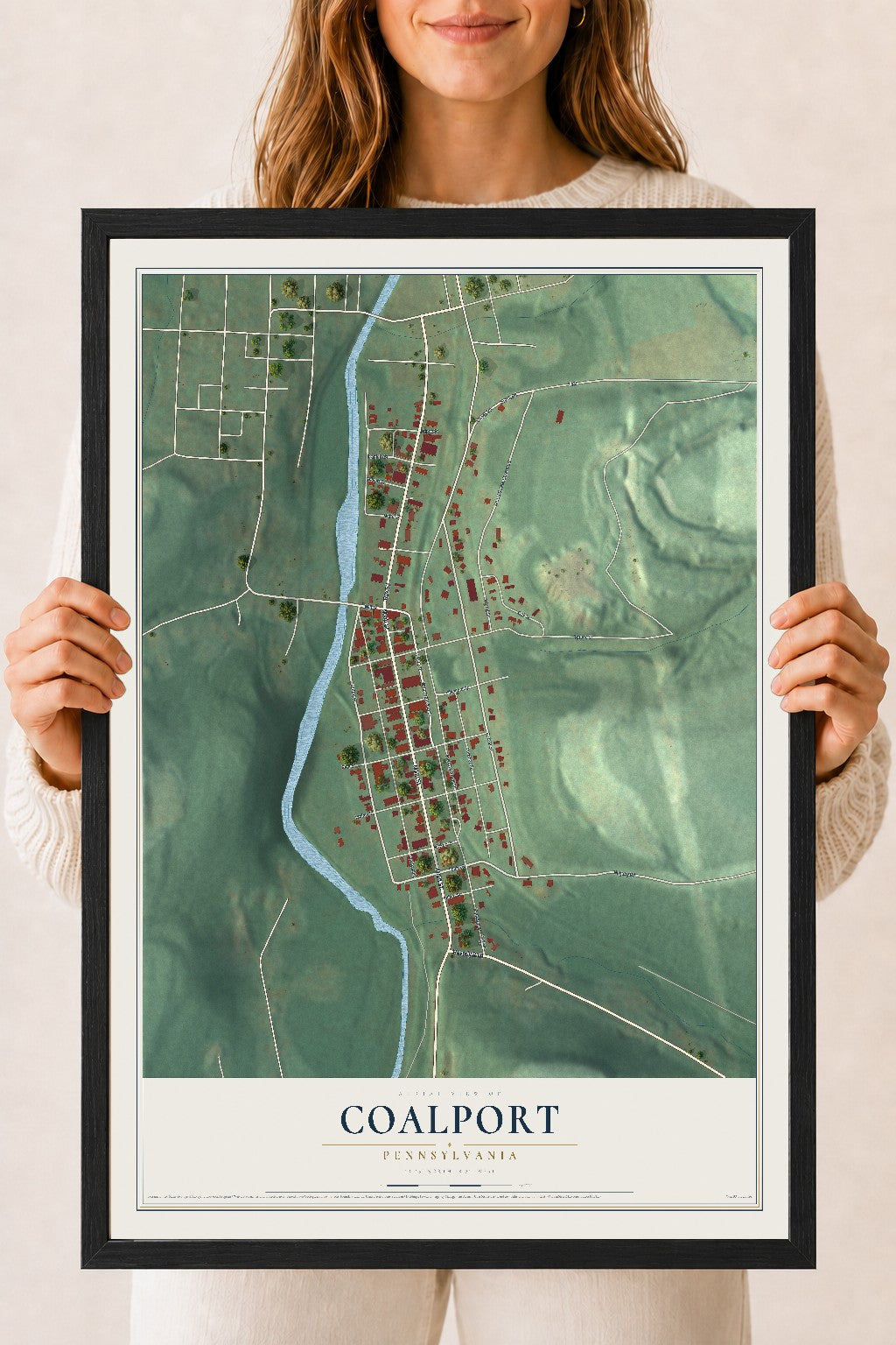 Map of Coalport, Pennsylvania, 18 x 24 inch print in a black wood frame