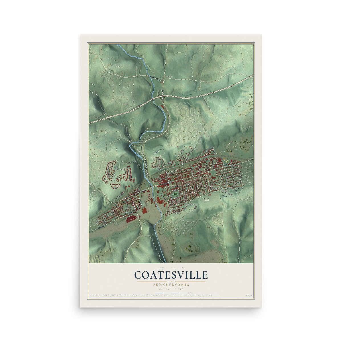 Map of Coatesville, Pennsylvania, 12 x 18 inch unframed archival matte print