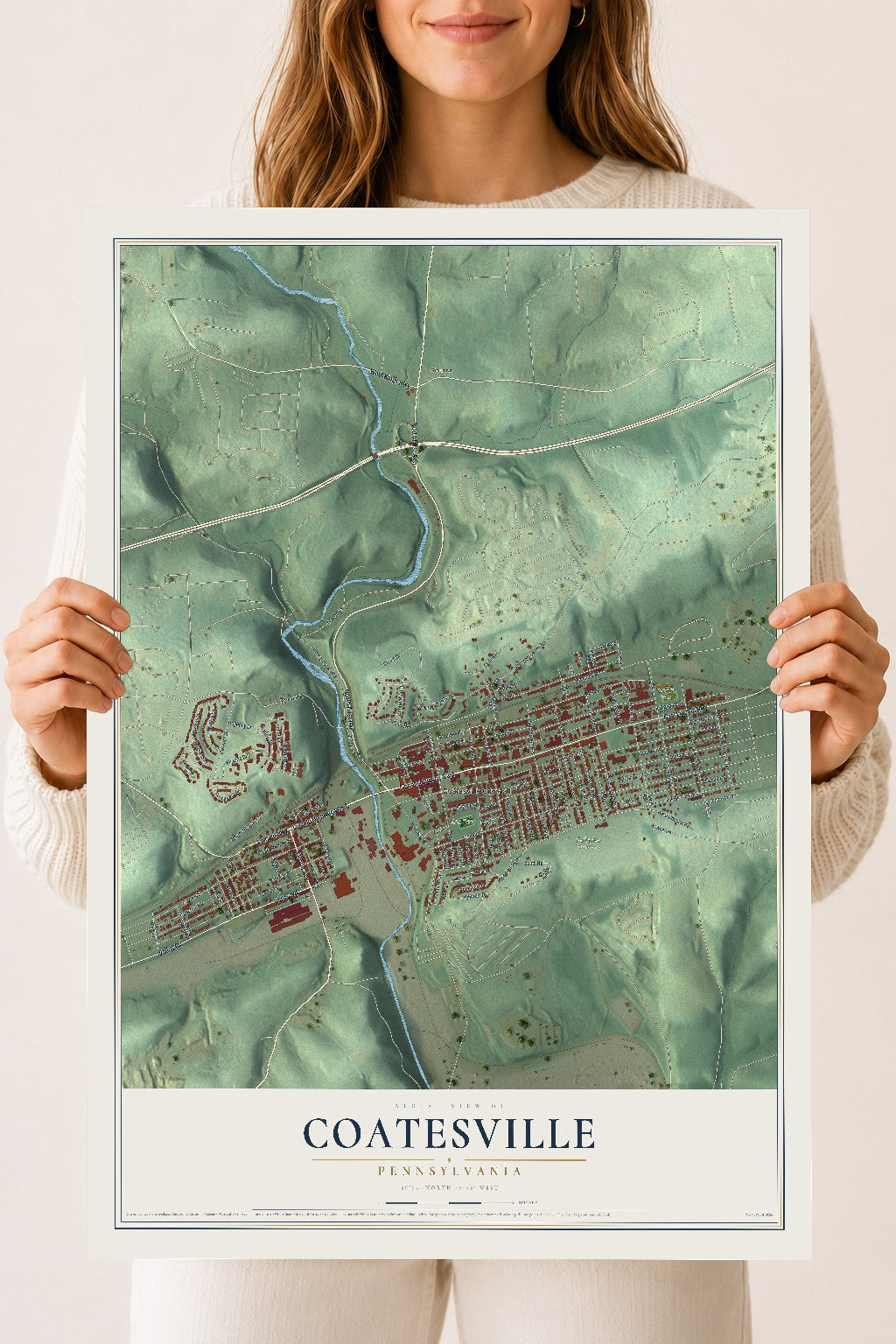 Map of Coatesville, Pennsylvania, 18 x 24 inch unframed archival matte print
