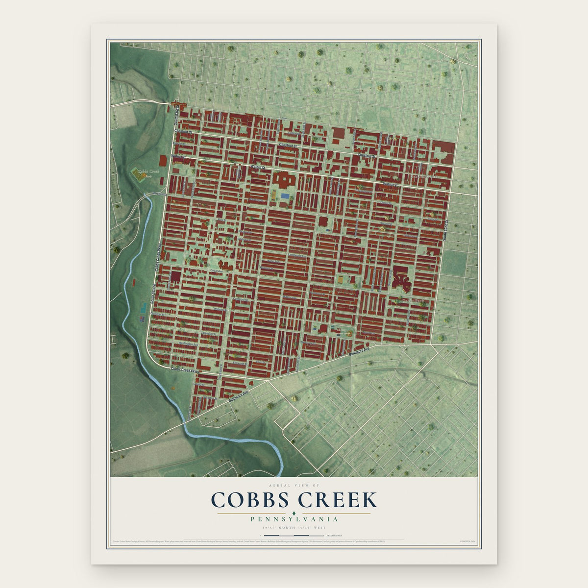 Cobbs Creek, Pennsylvania map print, the full design