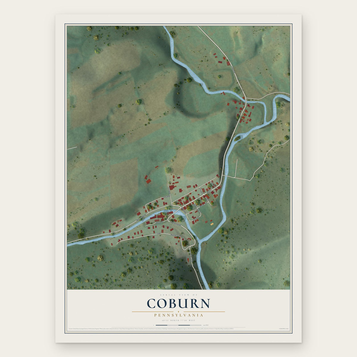 Coburn, Pennsylvania map print, the full design