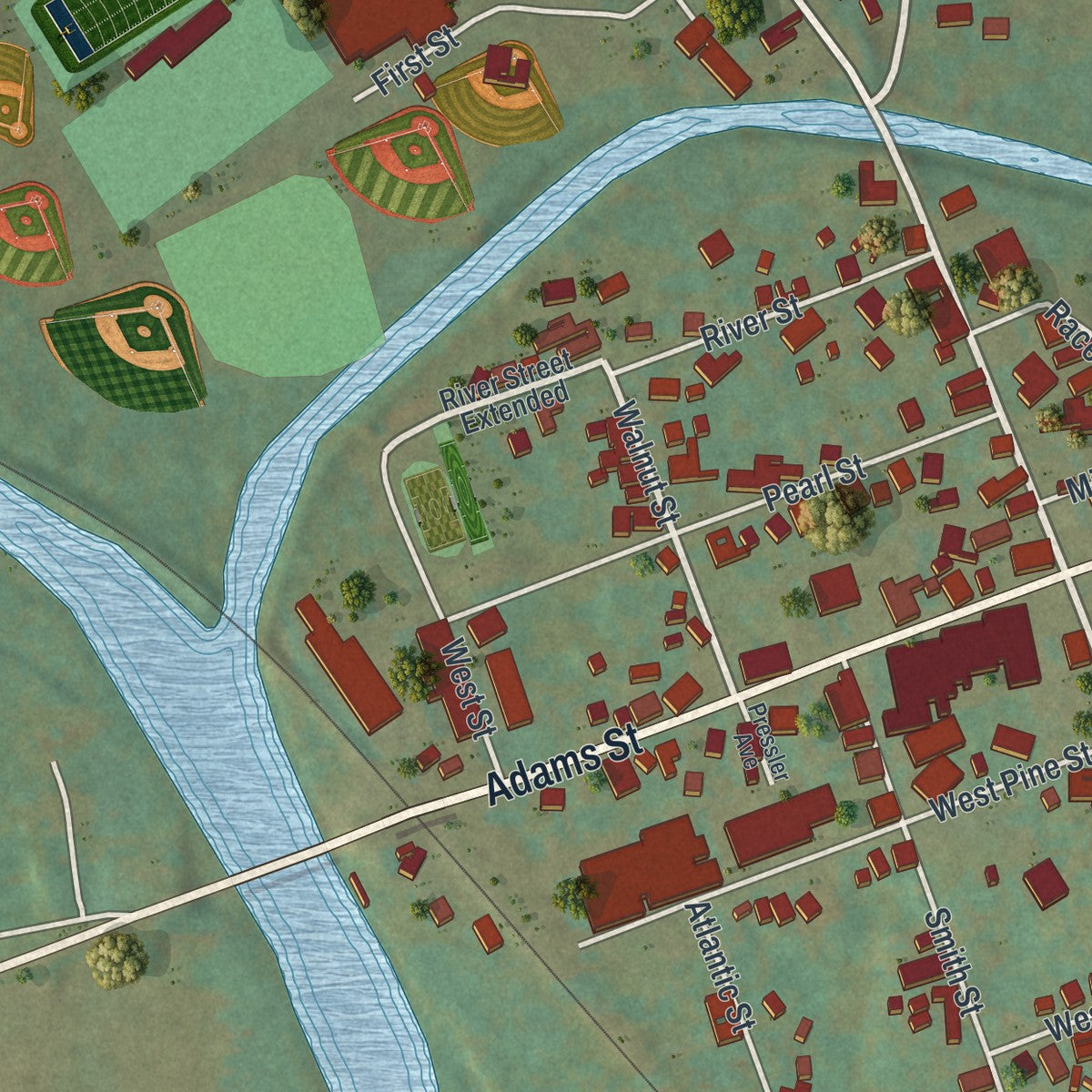 Close-up of the map of Cochranton, Pennsylvania print showing street and building detail