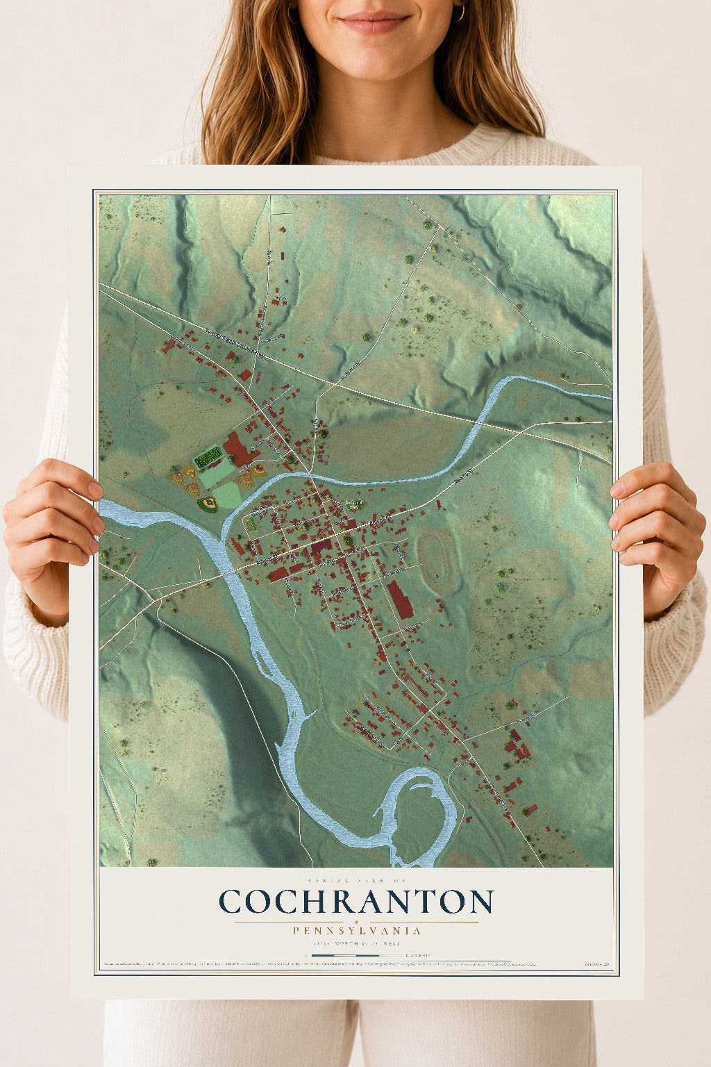 Map of Cochranton, Pennsylvania, 18 x 24 inch unframed archival matte print