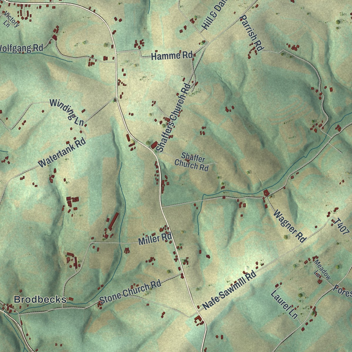 Second close-up of the map of Codorus, Pennsylvania print showing more streets and buildings