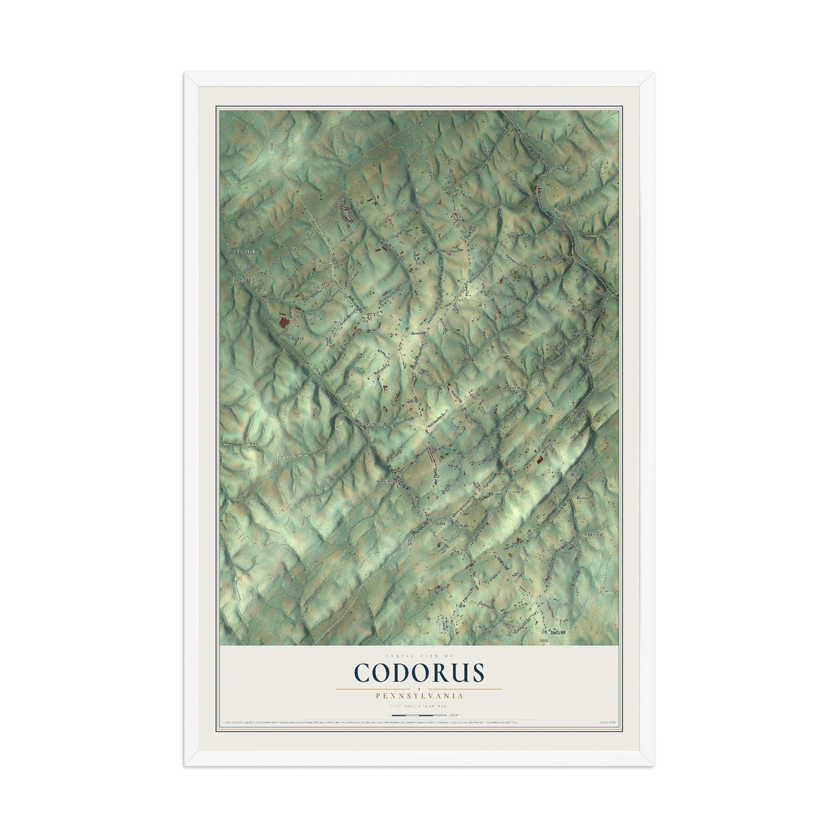 Map of Codorus, Pennsylvania, 12 x 18 inch print in a white wood frame