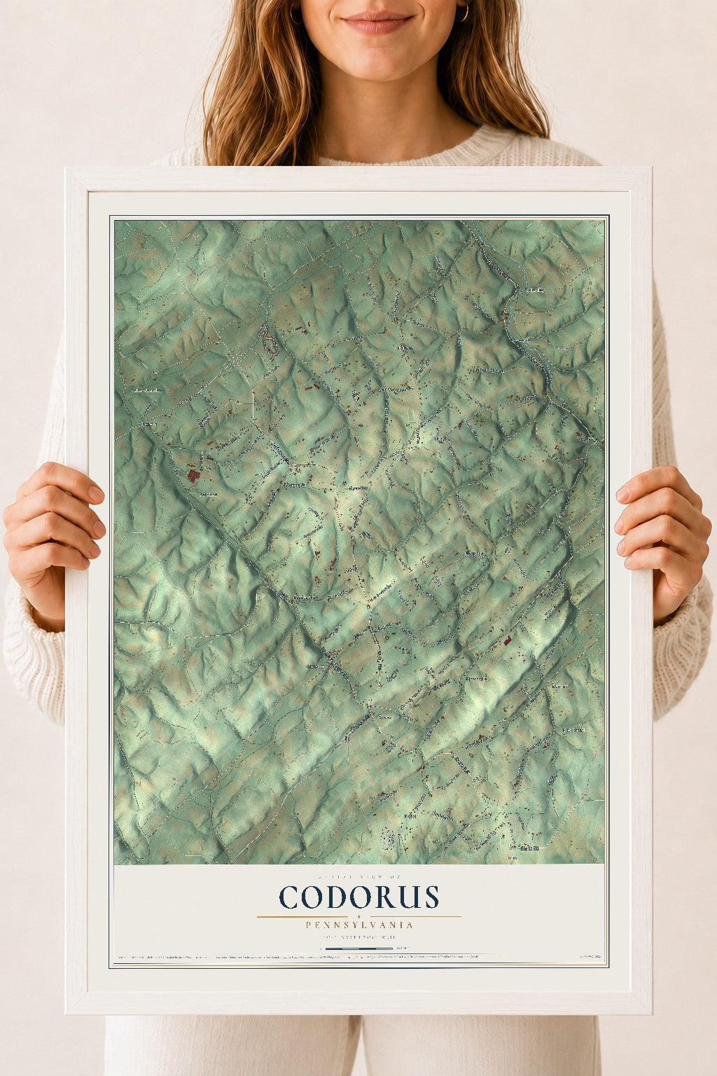 Map of Codorus, Pennsylvania, 18 x 24 inch print in a white wood frame