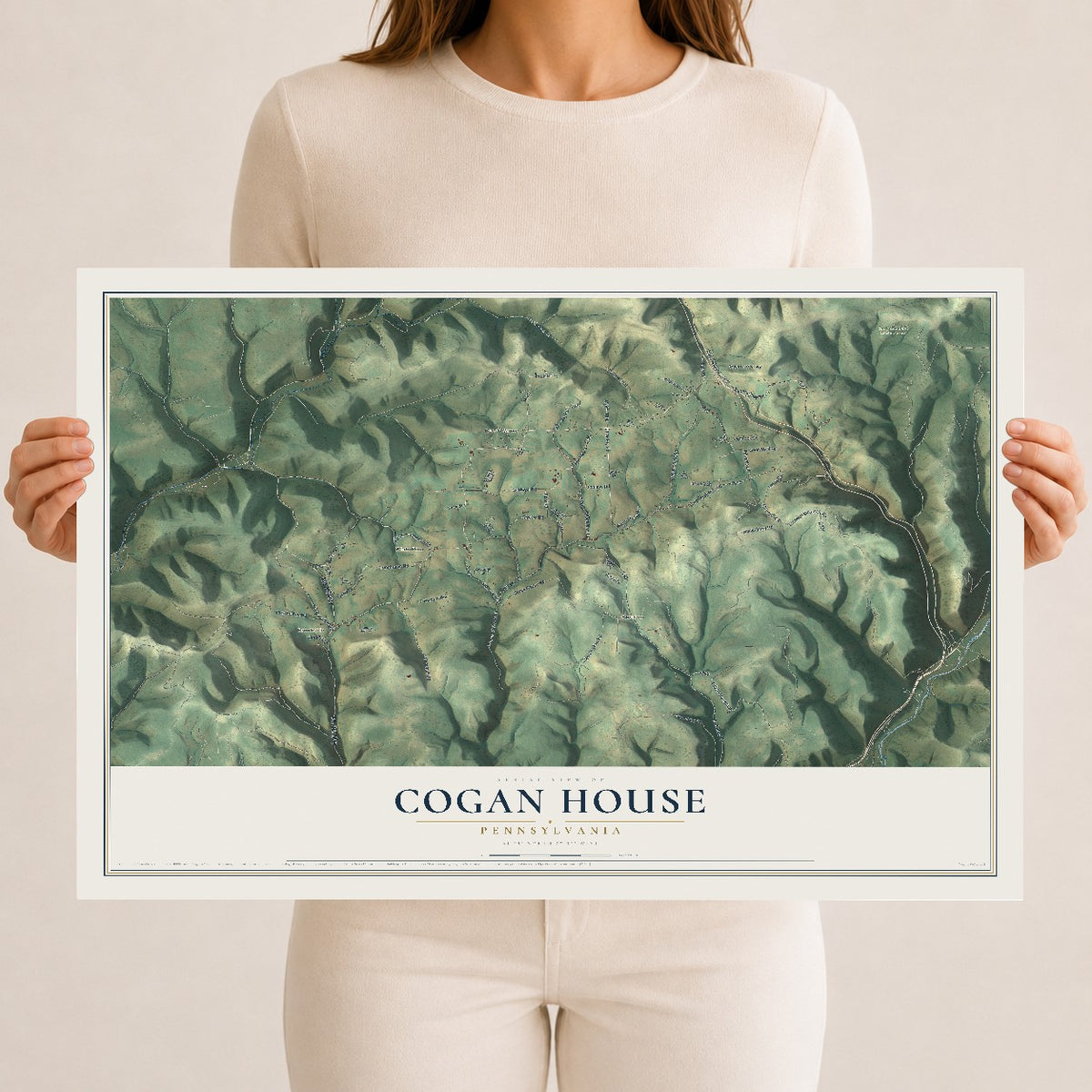 Map of Cogan House, Pennsylvania, 12 x 18 inch unframed archival matte print