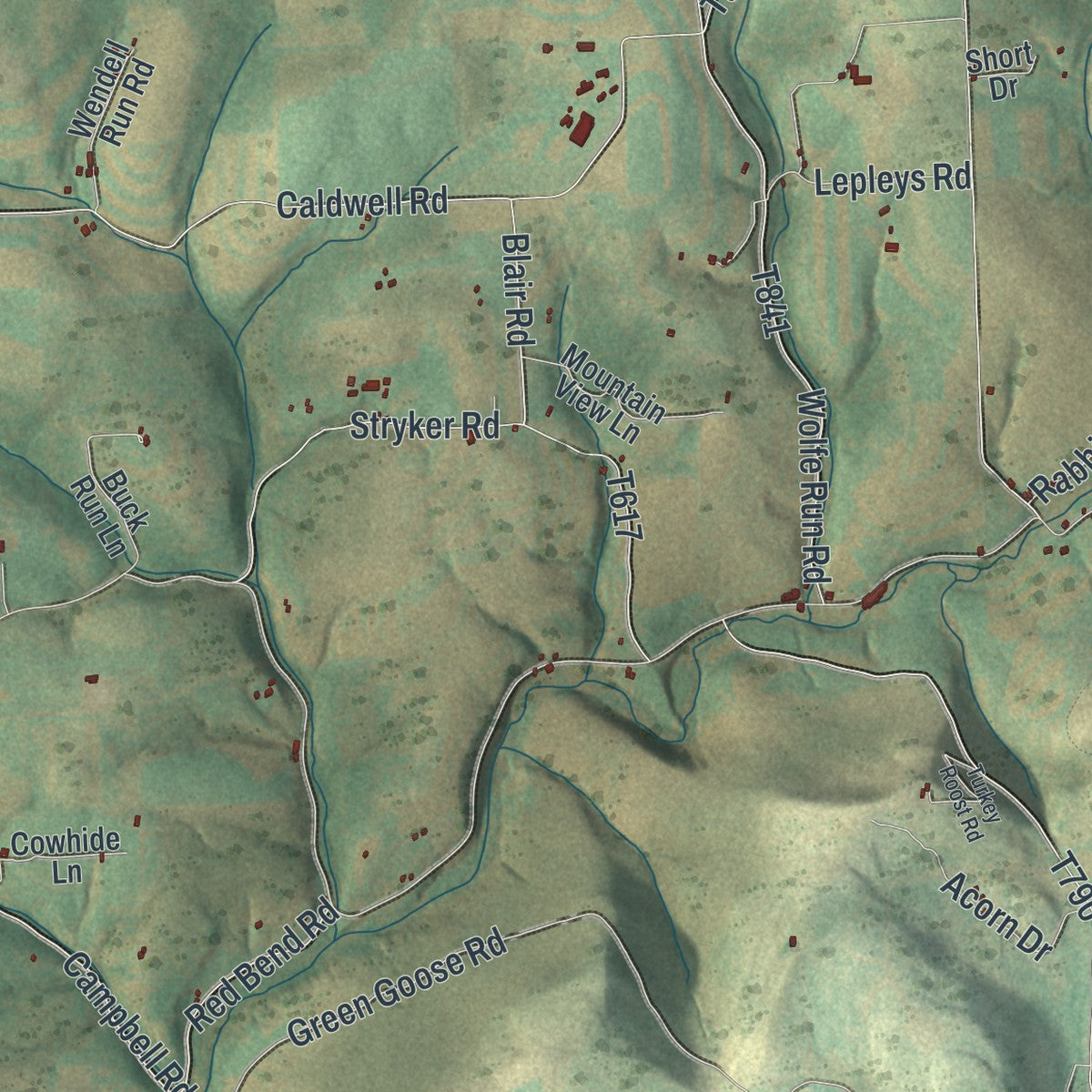 Second close-up of the map of Cogan House, Pennsylvania print showing more streets and buildings