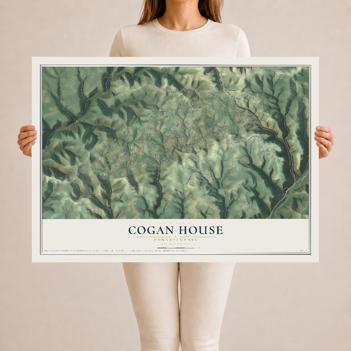 Map of Cogan House, Pennsylvania, 24 x 36 inch unframed archival matte print