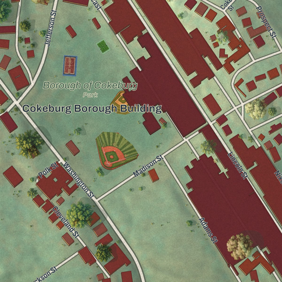 Close-up of the map of Cokeburg, Pennsylvania print showing street and building detail