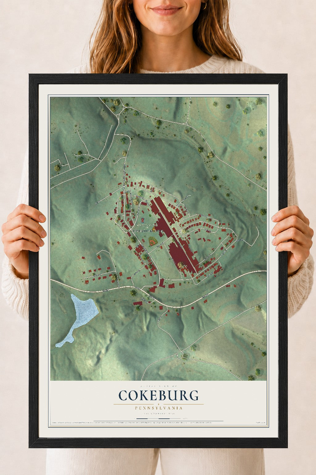 Map of Cokeburg, Pennsylvania, 18 x 24 inch print in a black wood frame