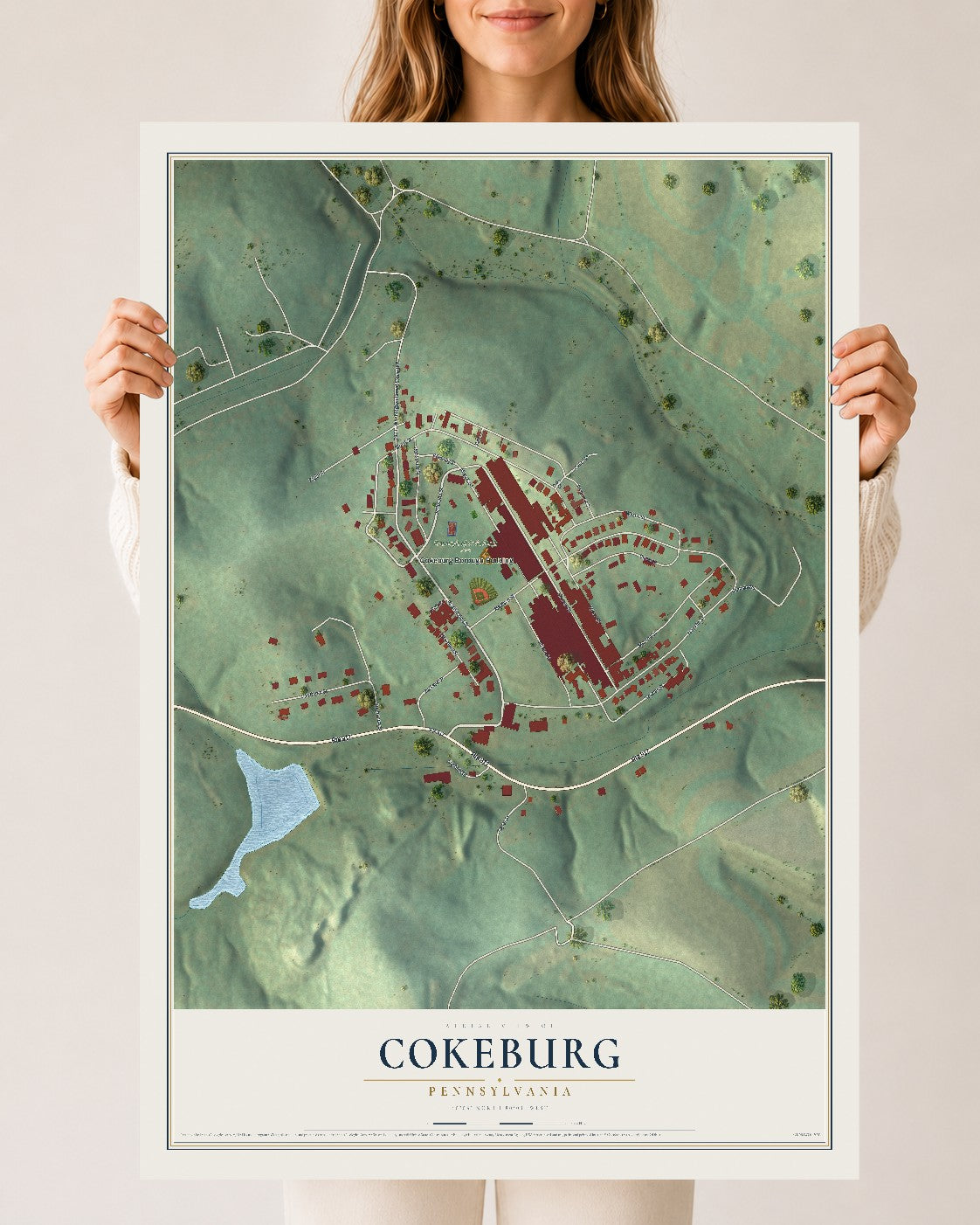 Map of Cokeburg, Pennsylvania, 24 x 36 inch unframed archival matte print