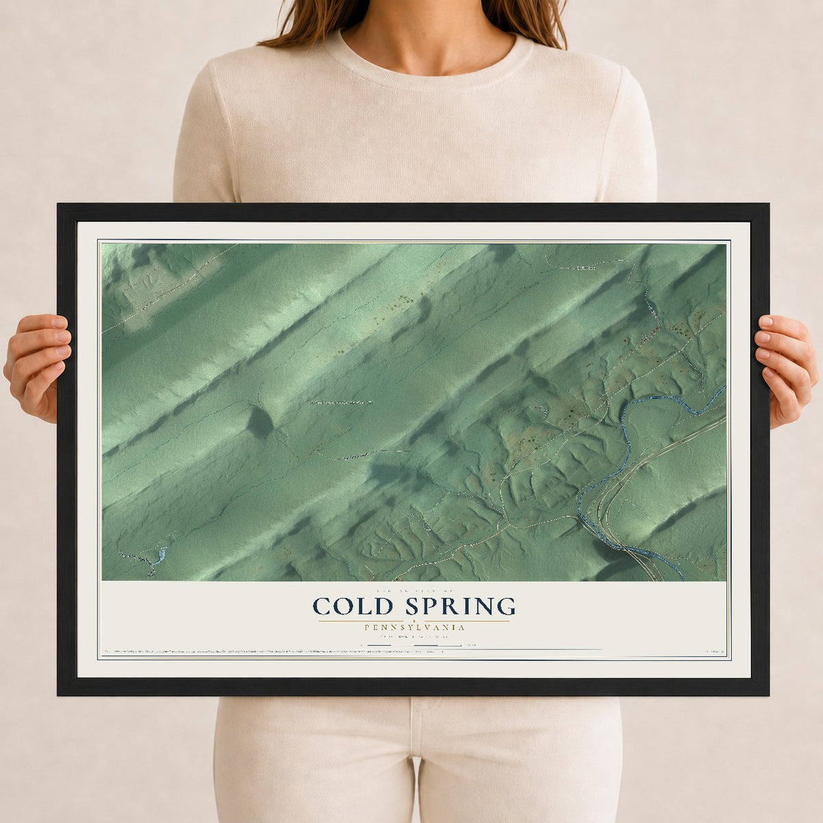 Map of Cold Spring, Pennsylvania, 12 x 18 inch print in a black wood frame