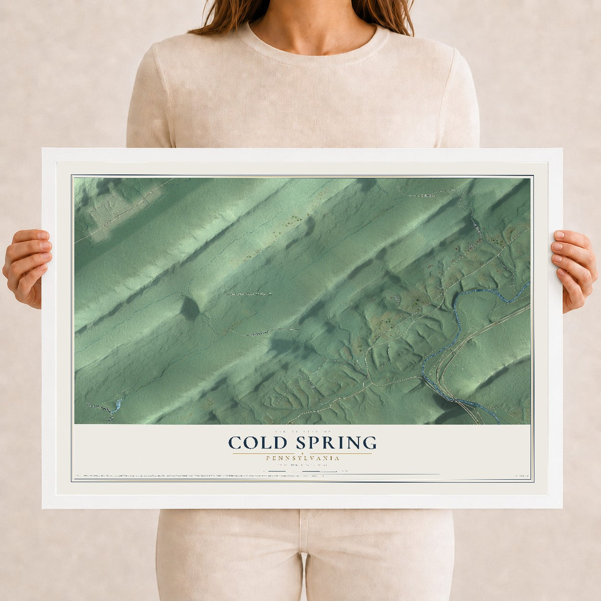 Map of Cold Spring, Pennsylvania, 12 x 18 inch print in a white wood frame