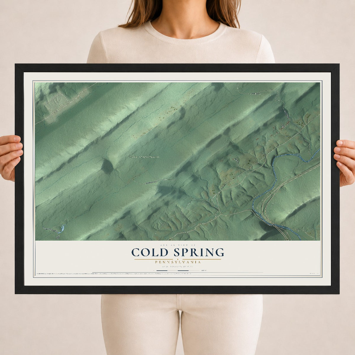 Map of Cold Spring, Pennsylvania, 18 x 24 inch print in a black wood frame