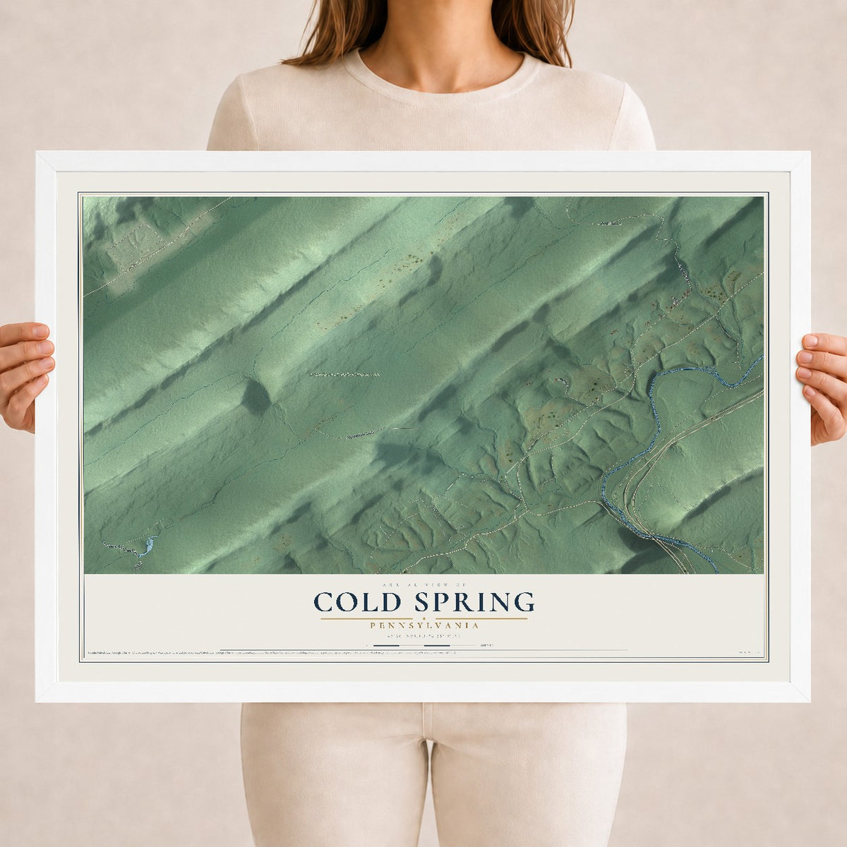 Map of Cold Spring, Pennsylvania, 18 x 24 inch print in a white wood frame