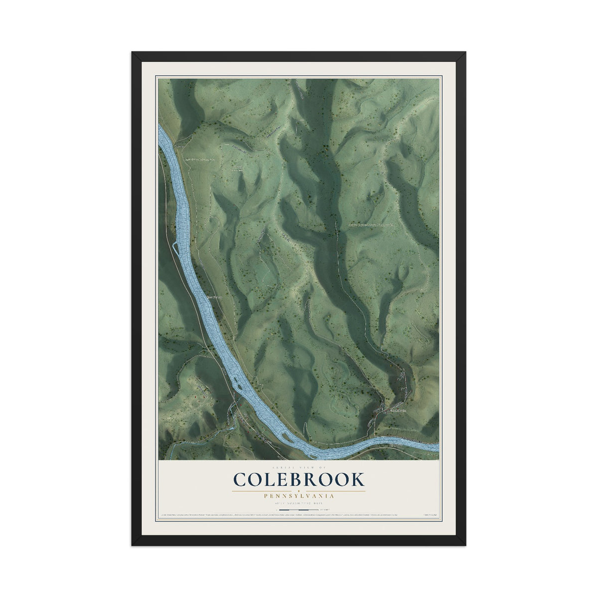 Map of Colebrook, Pennsylvania, 12 x 18 inch print in a black wood frame