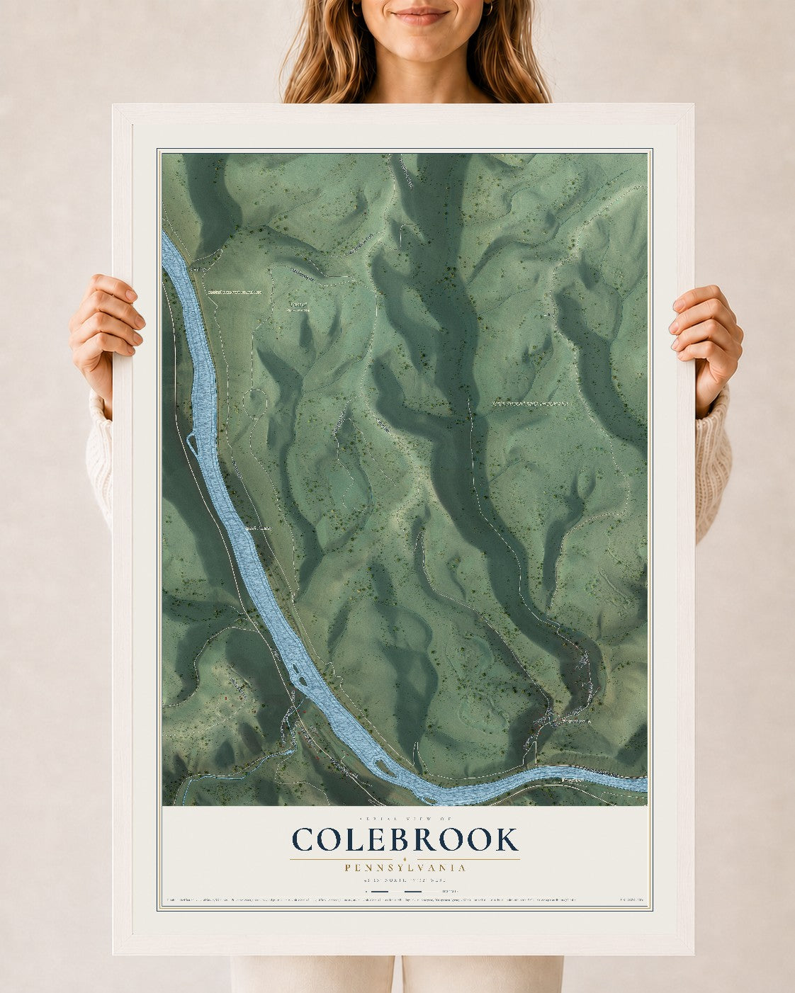 Map of Colebrook, Pennsylvania, 24 x 36 inch print in a white wood frame