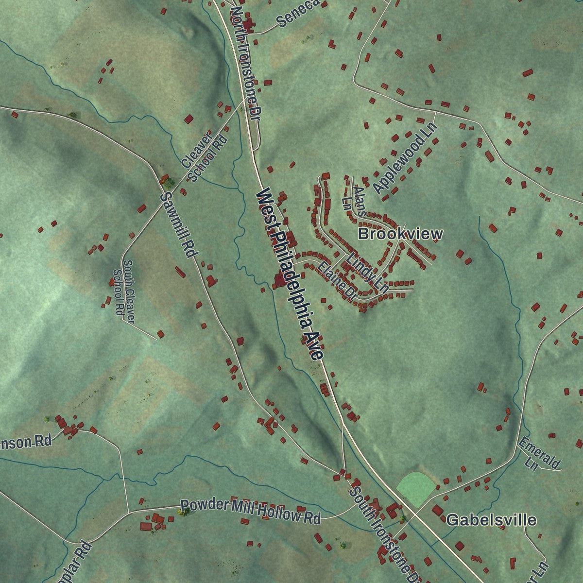 Second close-up of the map of Colebrookdale, Pennsylvania print showing more streets and buildings