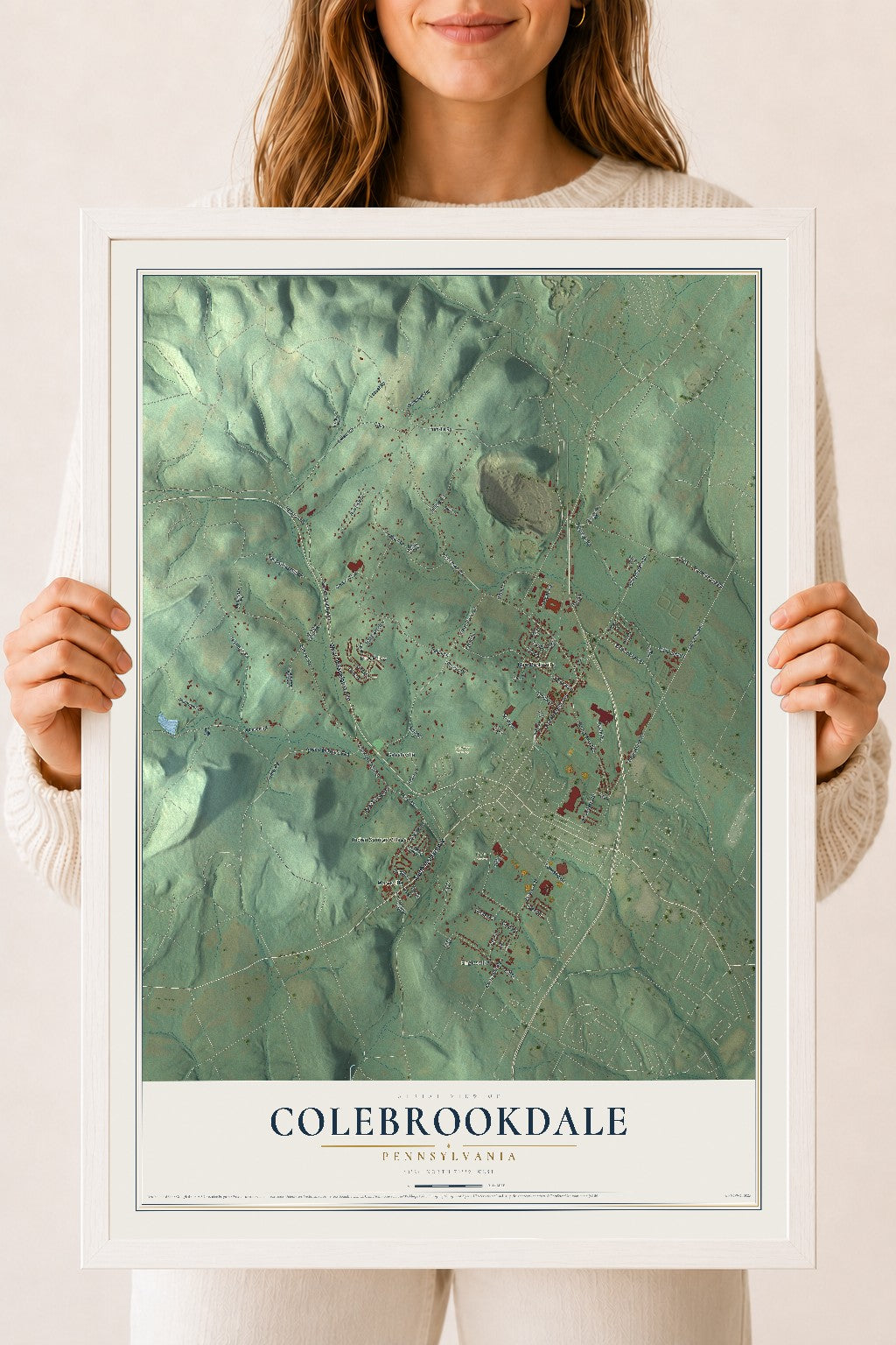 Map of Colebrookdale, Pennsylvania, 18 x 24 inch print in a white wood frame