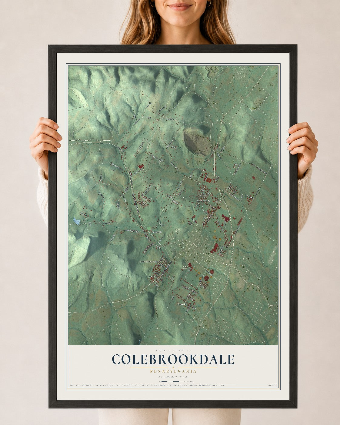 Map of Colebrookdale, Pennsylvania, 24 x 36 inch print in a black wood frame