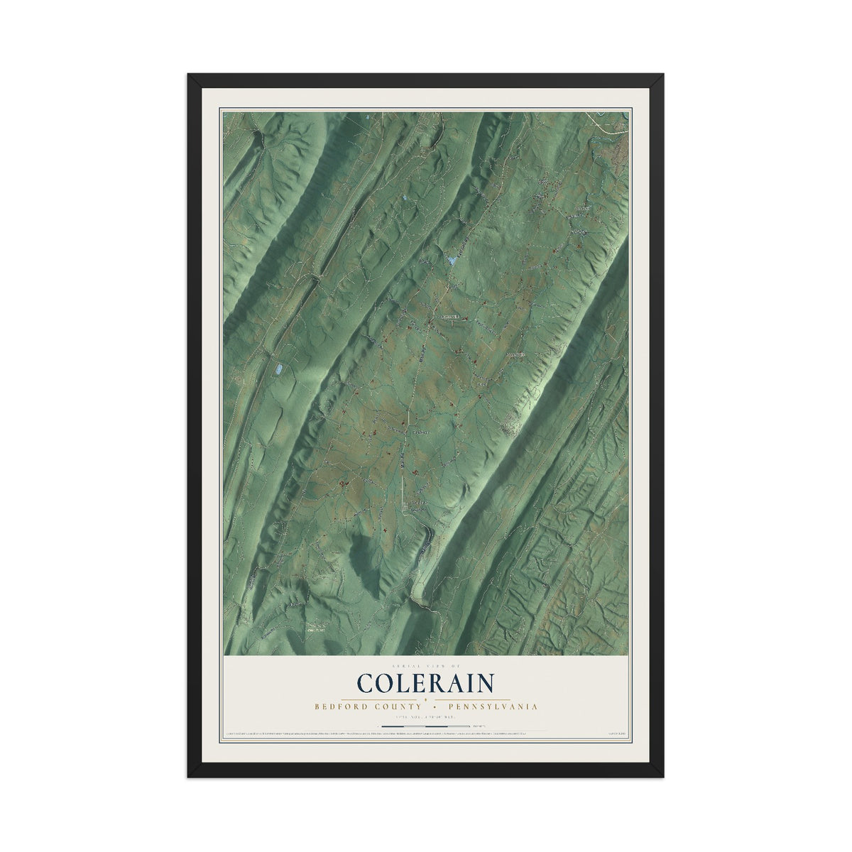 Map of Colerain, Bedford County, Pennsylvania, 12 x 18 inch print in a black wood frame