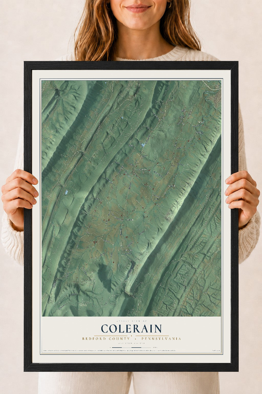 Map of Colerain, Bedford County, Pennsylvania, 18 x 24 inch print in a black wood frame