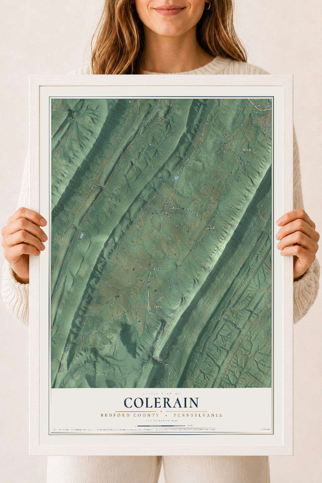 Map of Colerain, Bedford County, Pennsylvania, 18 x 24 inch print in a white wood frame