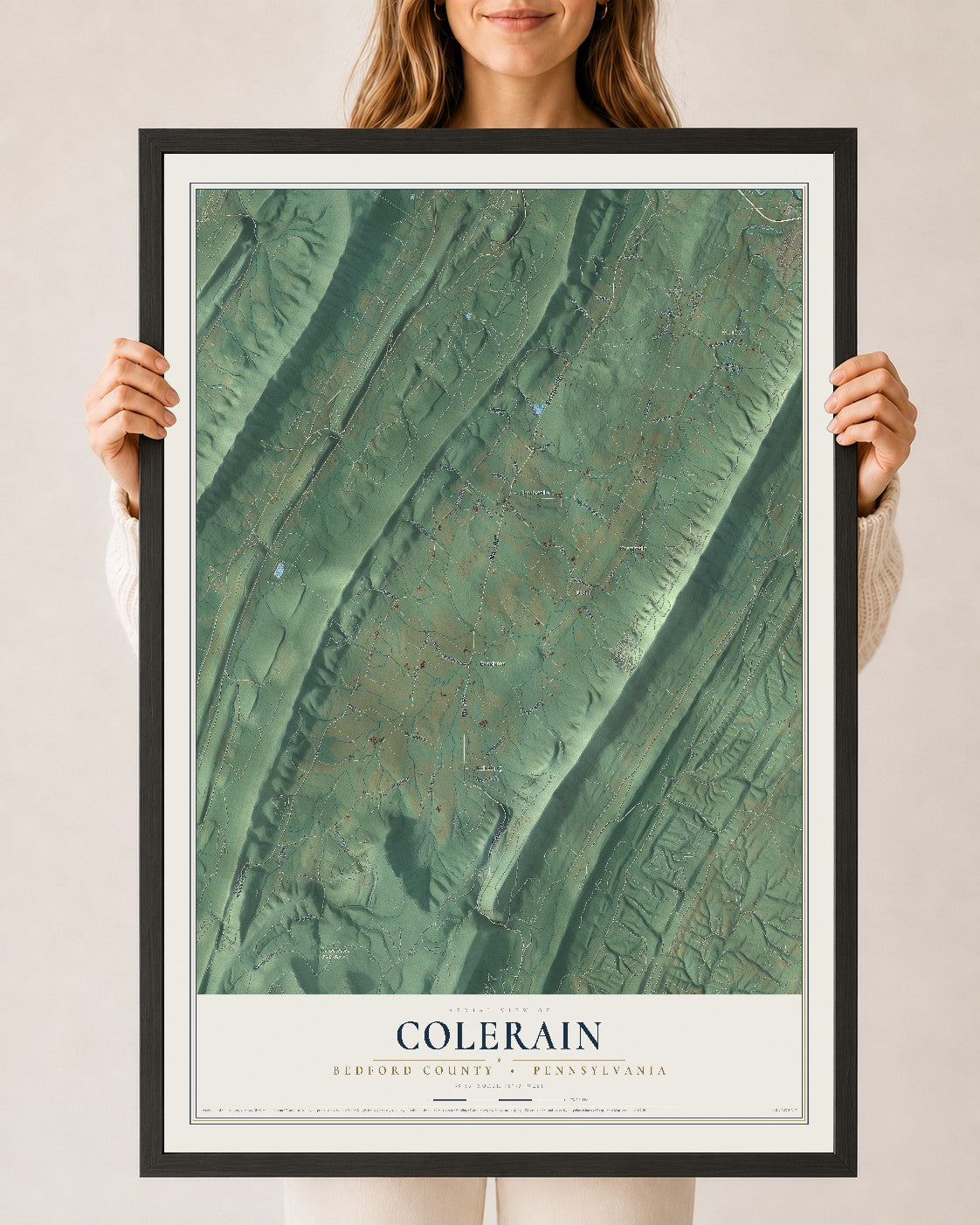 Map of Colerain, Bedford County, Pennsylvania, 24 x 36 inch print in a black wood frame
