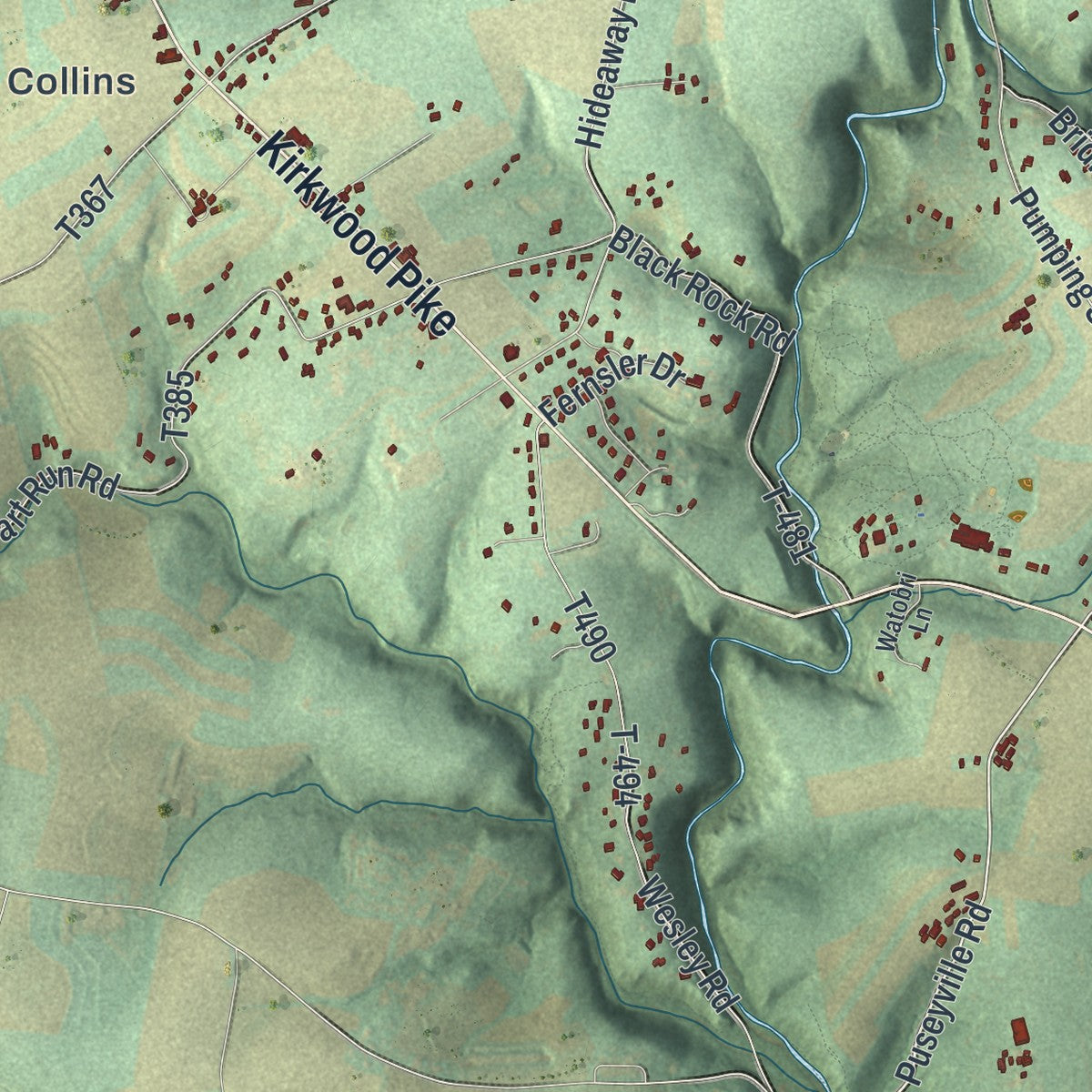Close-up of the map of Colerain, Lancaster County, Pennsylvania print showing street and building detail
