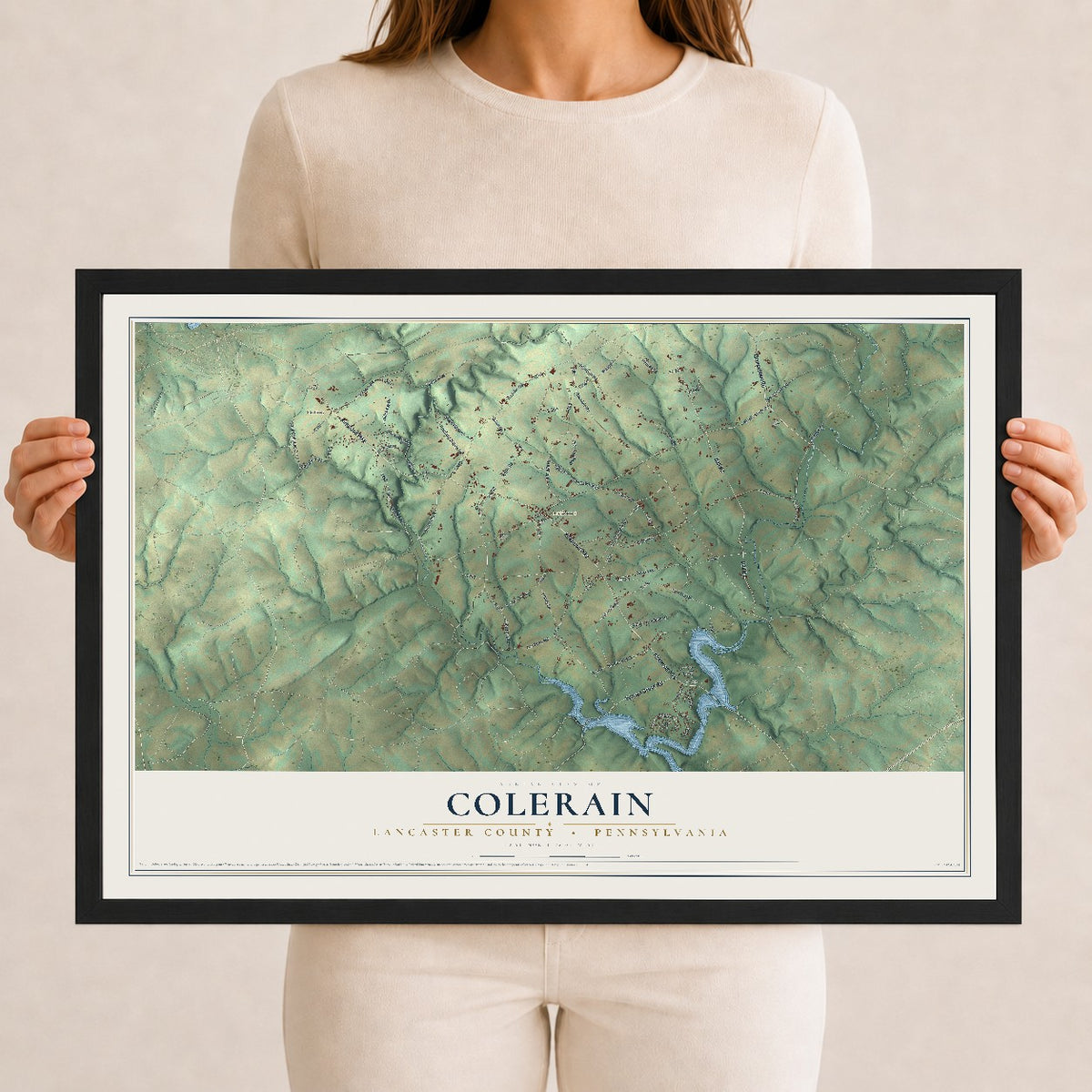 Map of Colerain, Lancaster County, Pennsylvania, 12 x 18 inch print in a black wood frame