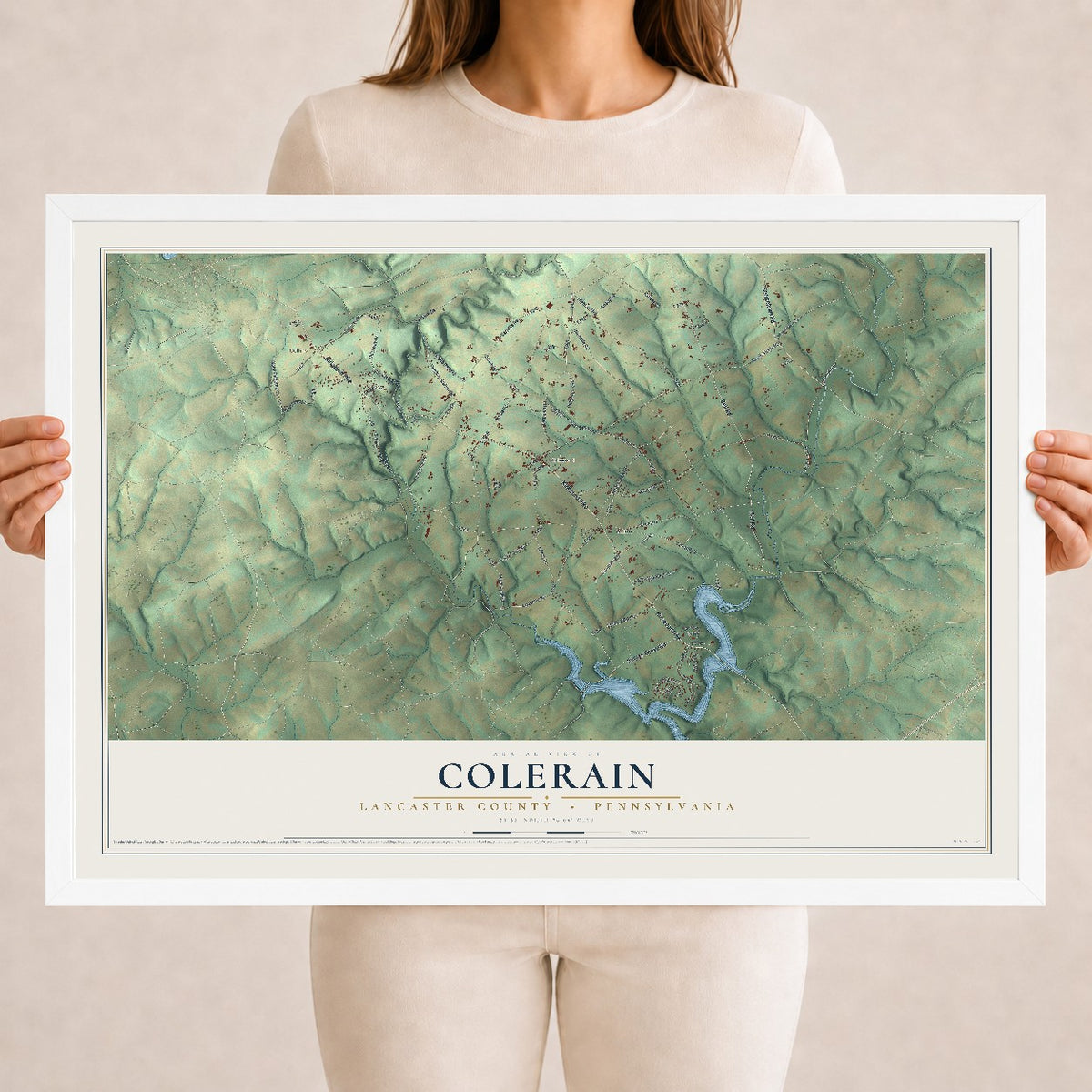 Map of Colerain, Lancaster County, Pennsylvania, 18 x 24 inch print in a white wood frame