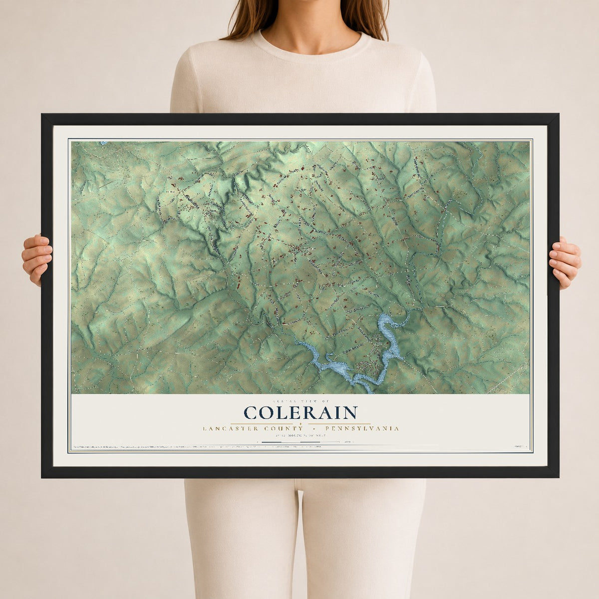 Map of Colerain, Lancaster County, Pennsylvania, 24 x 36 inch print in a black wood frame