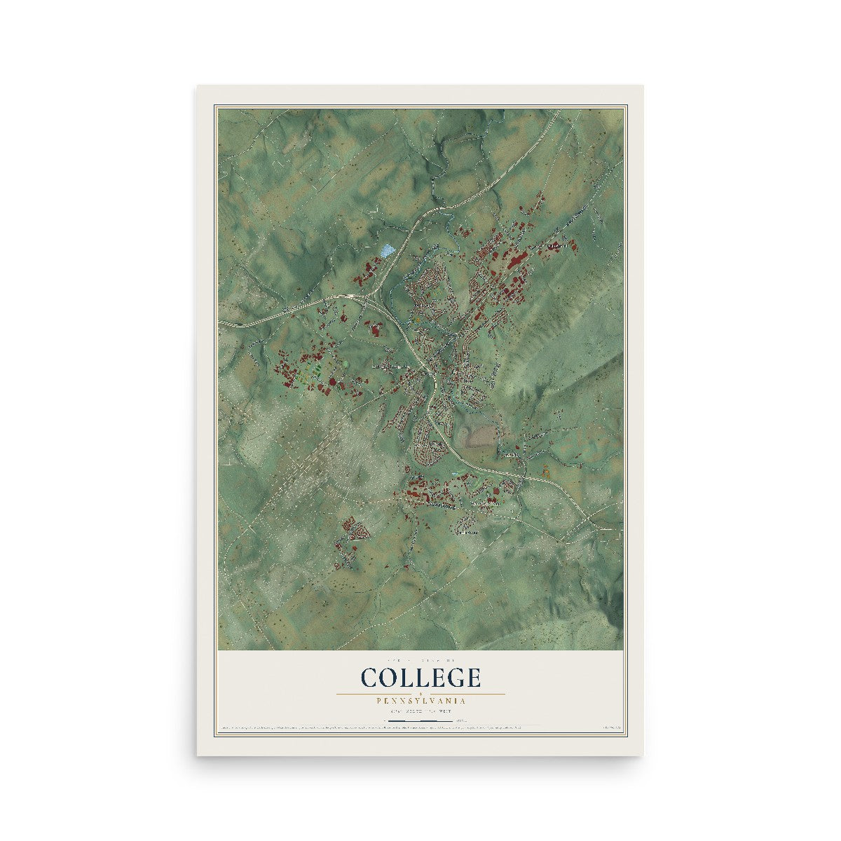 Map of College, Pennsylvania, 12 x 18 inch unframed archival matte print