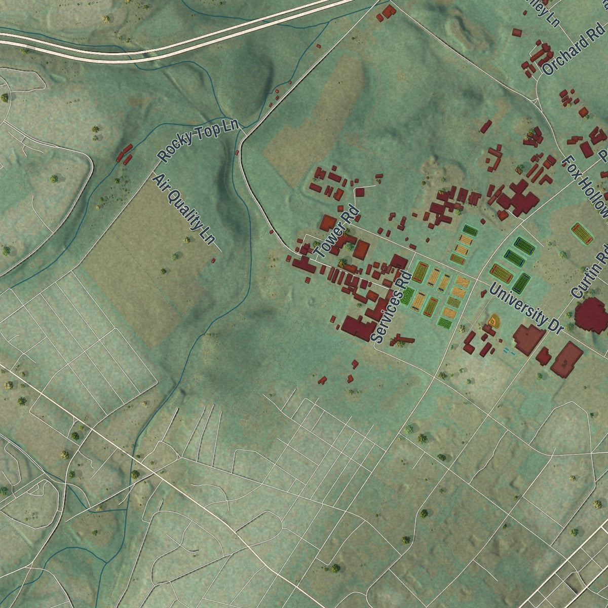 Second close-up of the map of College, Pennsylvania print showing more streets and buildings