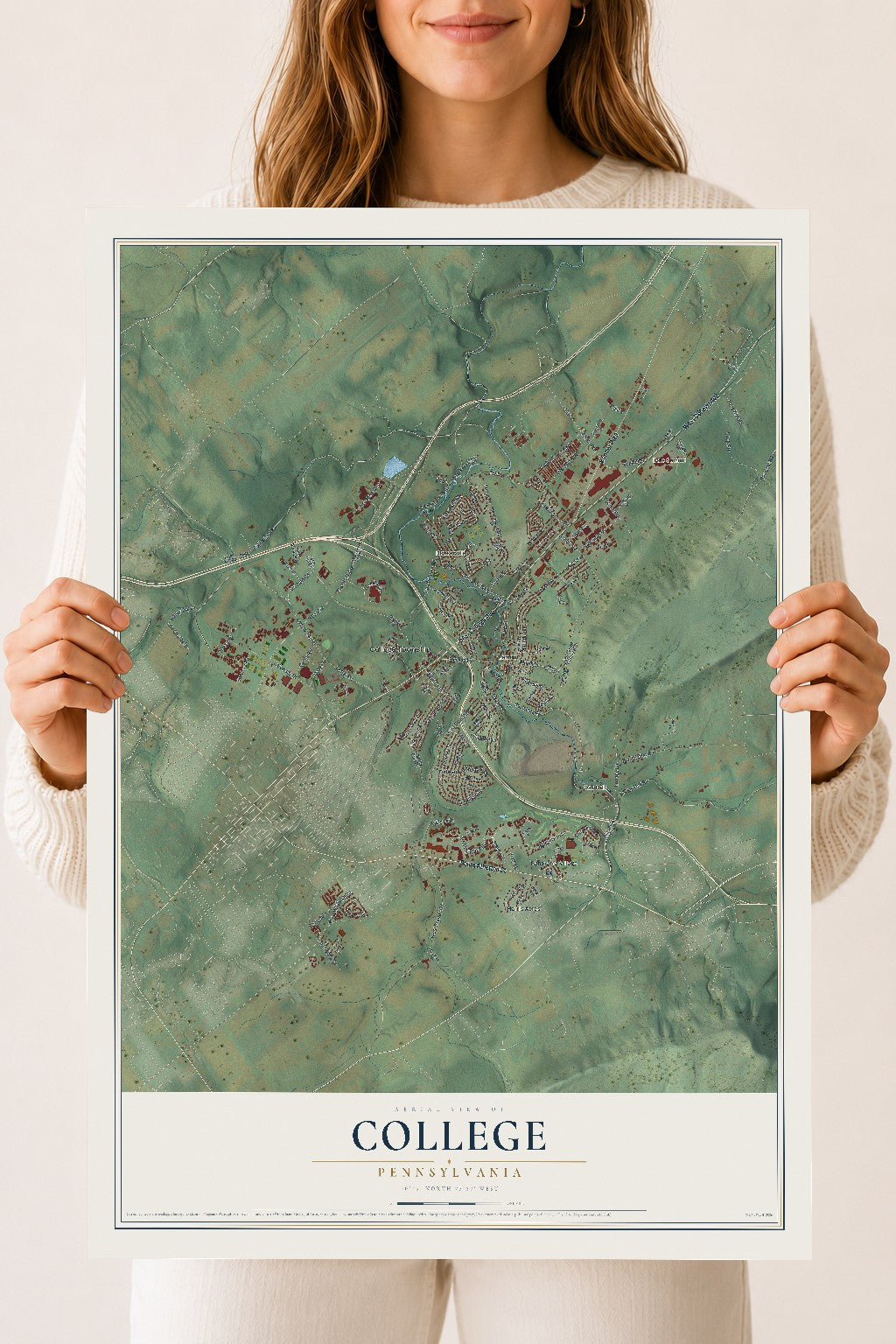 Map of College, Pennsylvania, 18 x 24 inch unframed archival matte print