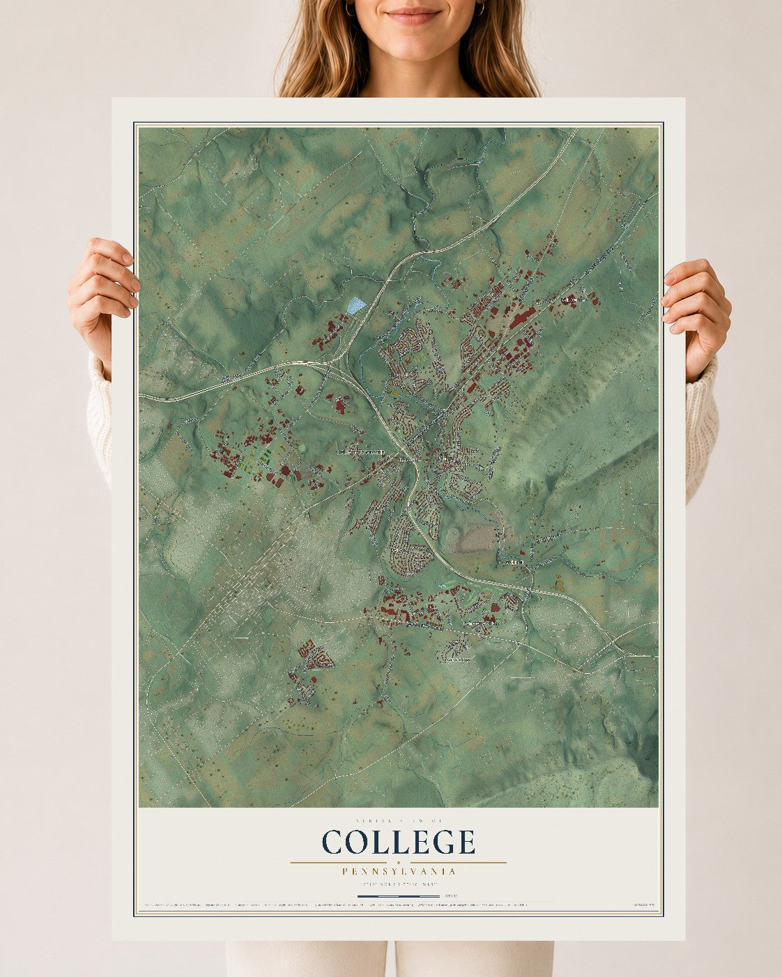 Map of College, Pennsylvania, 24 x 36 inch unframed archival matte print