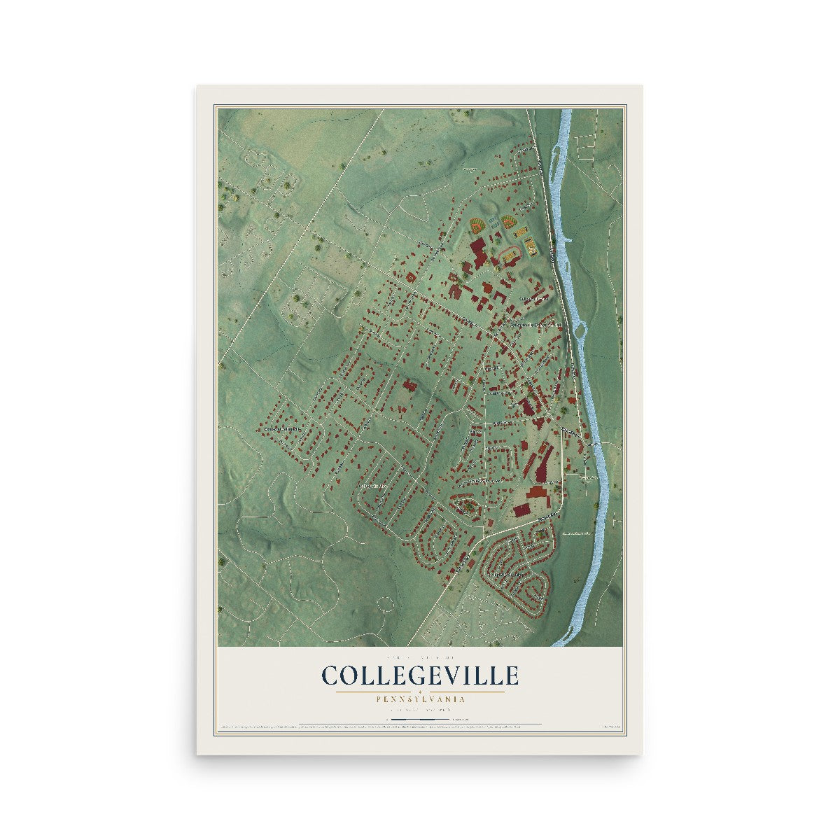 Map of Collegeville, Pennsylvania, 12 x 18 inch unframed archival matte print