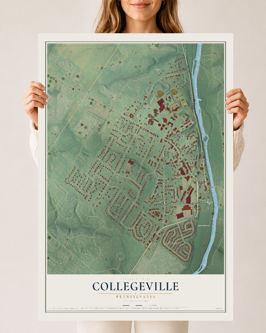 Map of Collegeville, Pennsylvania, 24 x 36 inch unframed archival matte print