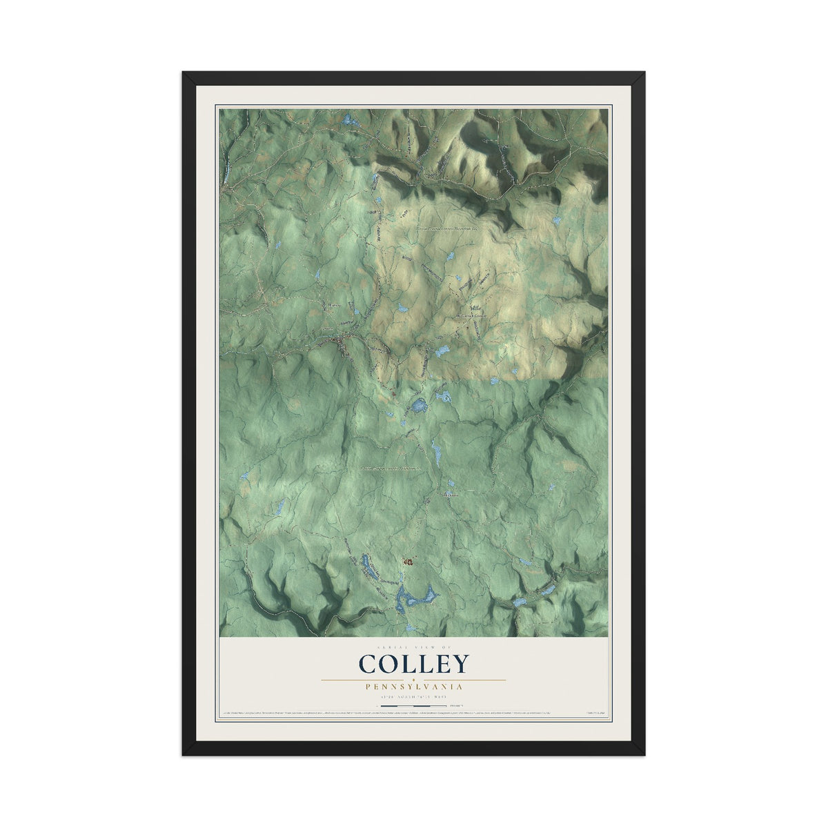 Map of Colley, Pennsylvania, 12 x 18 inch print in a black wood frame