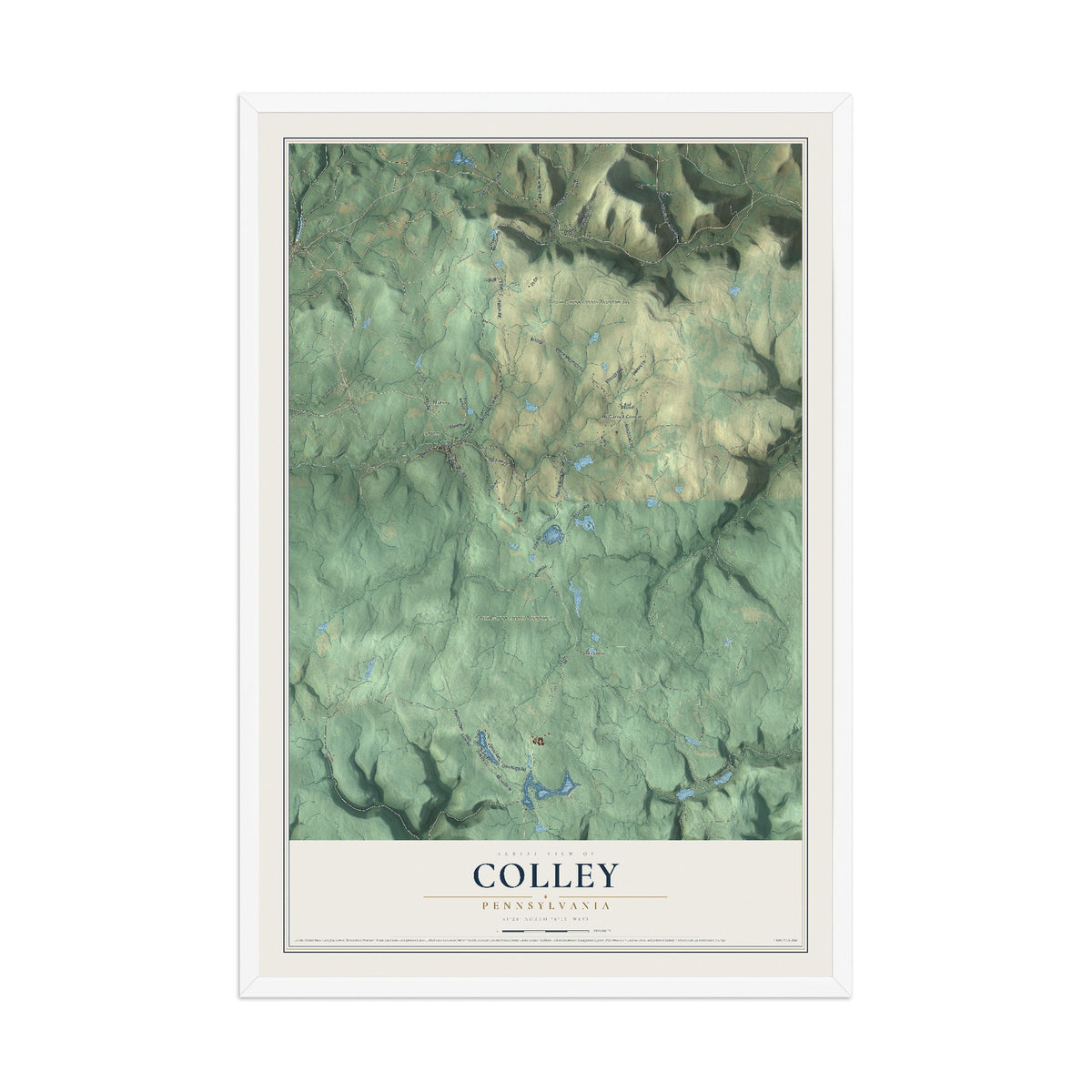 Map of Colley, Pennsylvania, 12 x 18 inch print in a white wood frame